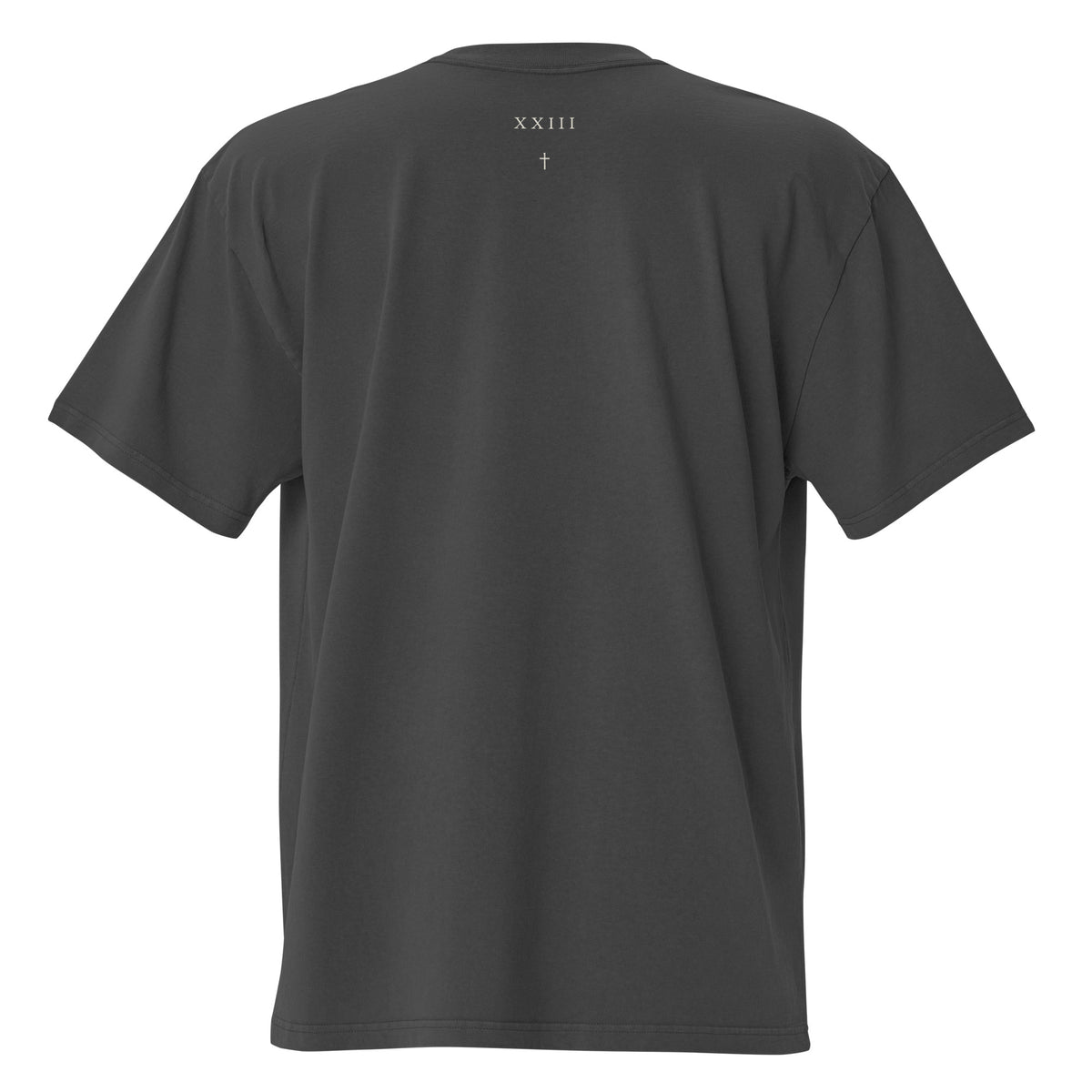ARVANE XXIII Signature oversized faded-black T-shirt, back view – authentic Printful mockup